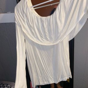 Off the shoulder one sleeve cream tee